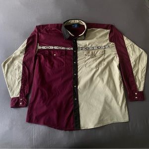 Western Wrangler Shirts Vintage Long Sleeve Pearl Snap Tribal Aztec Shirt XXL